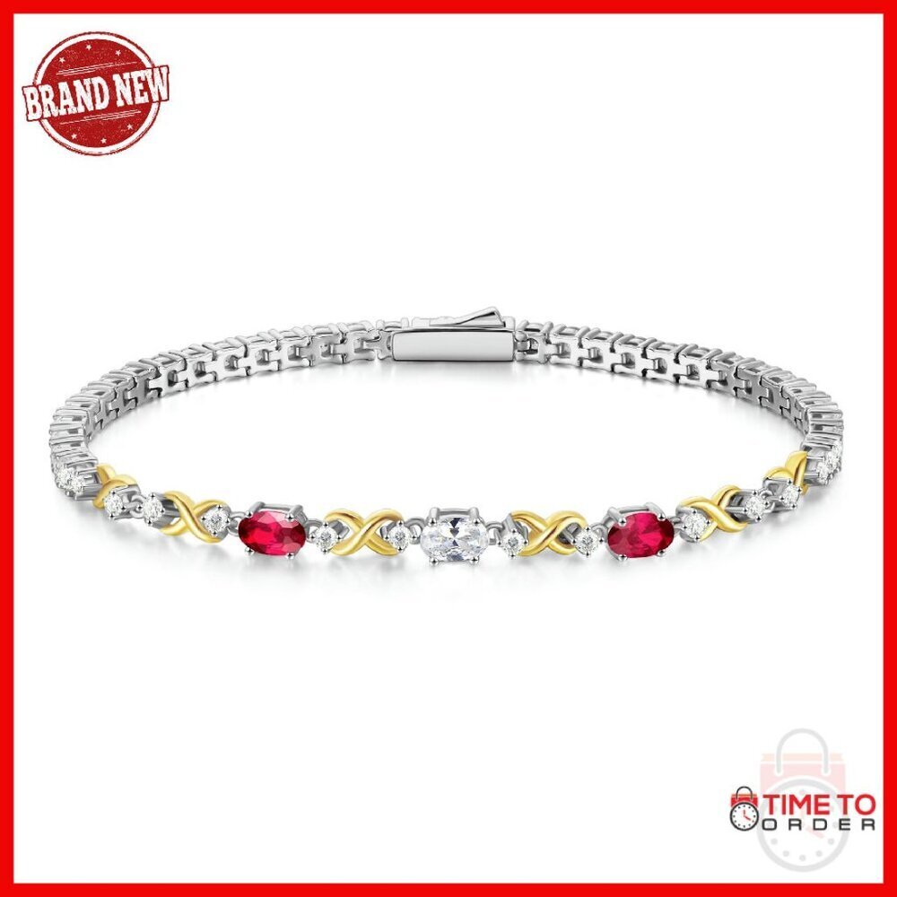 Sterling Silver Tennis Bracelet with Birthstones 7.2 Inch Fine Jewelry
